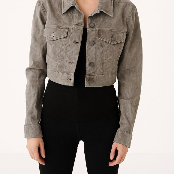 Express Crop Reptile Print Denim Jean Jacket - Picture 1 of 4